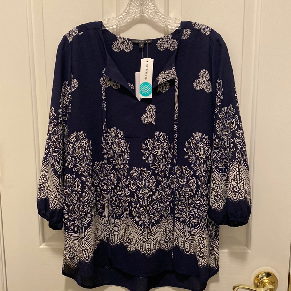 Navy & White lightweight blouse- NWT